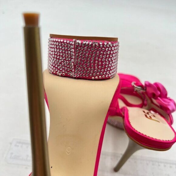 FSJ Women Open Toe Platform Sandals Ankle Strap High Stiletto Heel Flower Pink - Picture 5 of 7